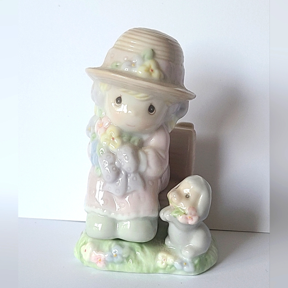 Vintage 90s Precious Moments Floral Salt Pepper Porcelain Collectible Figurine